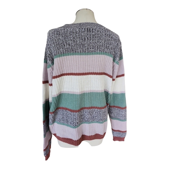 Maurices Multicolor Striped Henley Sweater Size L – Cozy Knit Button-Up Pullover - Picture 4 of 9